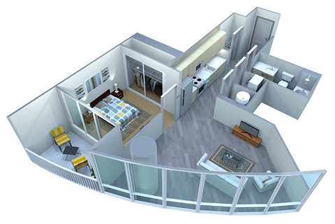 Floor plan for 1 bed, 1 bath, 625 sqft
